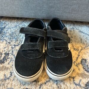 Vans Kids Black Suede Velcro Sneakers with White Sole